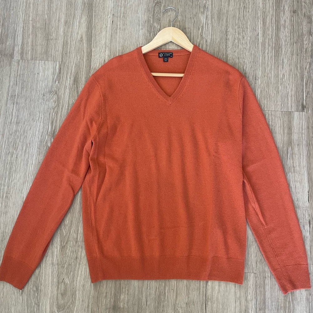 J.Crew 100% Cashmere V Neck Sweater | Medium | Rust Orange